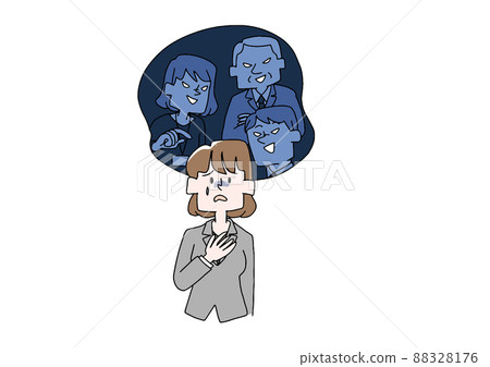 Business woman who is worried about human relations in the workplace Comical handwritten person Vector, color in line drawing 88328176