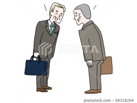 Businessmen bowing to each other (middle) Comical handwritten person Vector, line drawing and color Businessmen bowing to each other (middle) Comical handwritten person Vector, line drawing and color 88328204