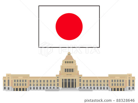 A panoramic view of the Parliament building and the Japanese flag A panoramic view of the Parliament building and the Japanese flag 88328646