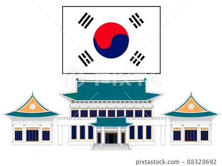 韓國總統府青瓦台和韓國國旗 88328692