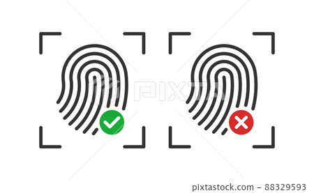 Fingerprint permission icon green and red mark Fingerprint permission icon green and red mark 88329593