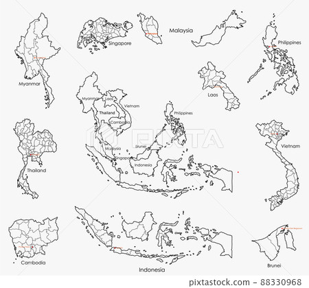 Doodle freehand drawing map of countries of South east Asia. 88330968