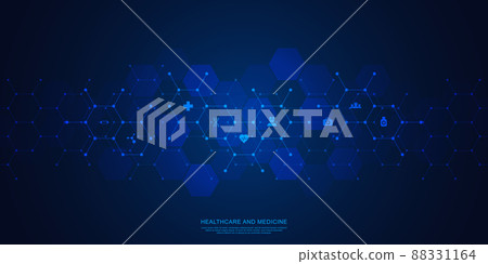 Vector illustration of healthcare and technology concept with flat icons and symbols. Template design for health care business, innovation medicine, pharmaceutical industry, science, medical research. Vector illustration of healthcare and technology concept with flat icons and symbols. Template design for health care business, innovation medicine, pharmaceutical industry, science, medical research. 88331164