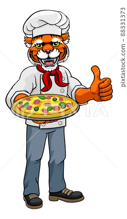 Tiger Pizza Chef Cartoon Restaurant Mascot 88331373