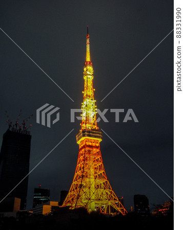 Illuminated Tokyo Tower seen from Shiba Park 88331990