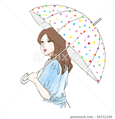 拿著雨傘的女人的上半身 88332208