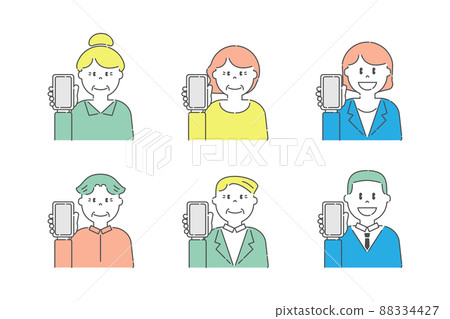 Various people with smartphones 9 Elderly and young people color 88334427
