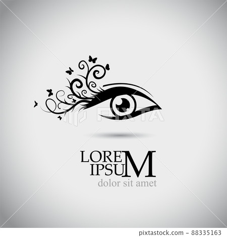 Logo is a beautiful female eye. Lashes with butterflies. Vector illustration 88335163