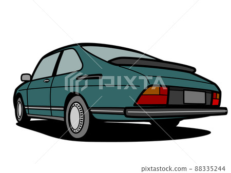 Retro Scandinavian coupe green rear view car illustration Retro Scandinavian coupe green rear view car illustration 88335244