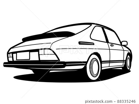 Retro Scandinavian coupe coloring style rear view car illustration Retro Scandinavian coupe coloring style rear view car illustration 88335246