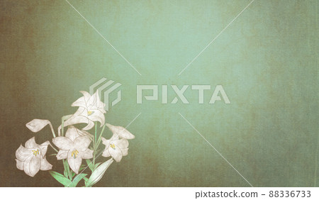 Ukiyo-e-like gradation with Japanese-style background illustration of Easter lily (Easter lily) Green system Ukiyo-e-like gradation with Japanese-style background illustration of Easter lily (Easter lily) Green system 88336733