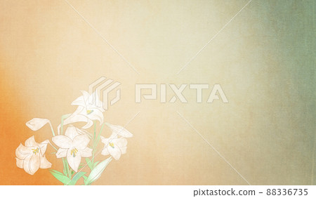 Ukiyo-e-like gradation with Japanese-style background illustration of Easter lily Orange-green Ukiyo-e-like gradation with Japanese-style background illustration of Easter lily Orange-green 88336735