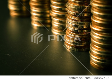 Pile of gold coins stack in finance treasury deposit bank account for saving Pile of gold coins stack in finance treasury deposit bank account for saving 88337508