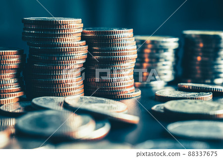 Pile of gold coins stack in finance treasury deposit bank account for saving Pile of gold coins stack in finance treasury deposit bank account for saving 88337675