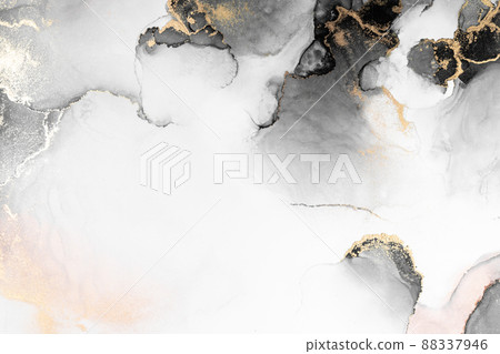 Black gold abstract background of marble liquid ink art painting on paper . 88337946
