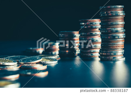 Pile of gold coins stack in finance treasury deposit bank account for saving Pile of gold coins stack in finance treasury deposit bank account for saving 88338187