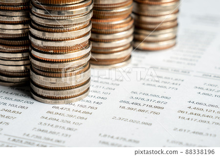 Pile of gold coins stack in finance treasury deposit bank account for saving Pile of gold coins stack in finance treasury deposit bank account for saving 88338196