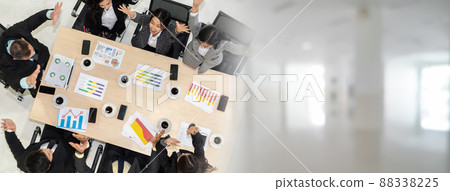 Successful business people celebrate together with joy broaden view 88338225