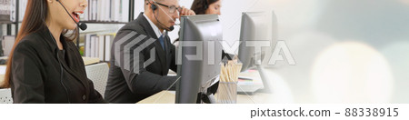 Call center or customer support agent in broaden view panoramic banner 88338915