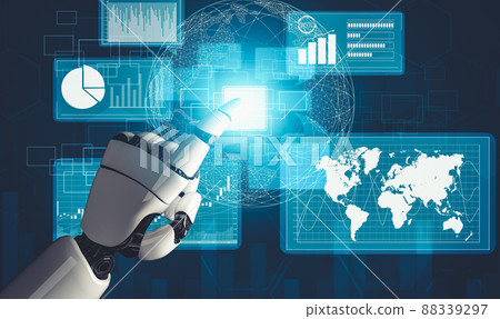 Futuristic AI thinking of droid robot artificial intelligence concept Futuristic AI thinking of droid robot artificial intelligence concept 88339297