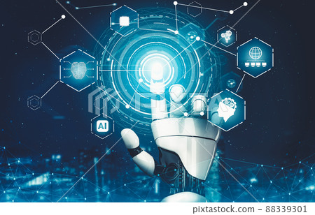 Futuristic AI thinking of droid robot artificial intelligence concept Futuristic AI thinking of droid robot artificial intelligence concept 88339301