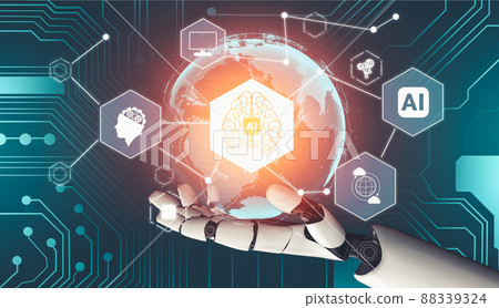 Futuristic AI thinking of droid robot artificial intelligence concept Futuristic AI thinking of droid robot artificial intelligence concept 88339324