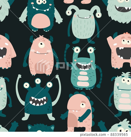 Monsters seamless baby pattern. Hand drawn cute... - Stock Illustration ...