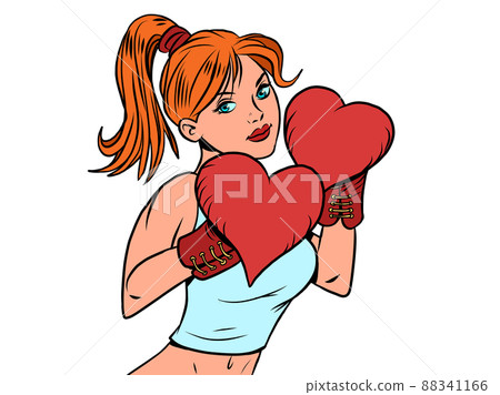 A beautiful woman boxer valentines day heart gloves, strong emotions feelings 88341166
