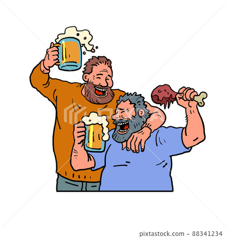 beer party, oktoberfest. Men eat meat and drink beer beer party, oktoberfest. Men eat meat and drink beer 88341234