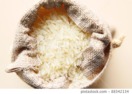 Rice in a bag on table top view Rice in a bag on table top view 88342134