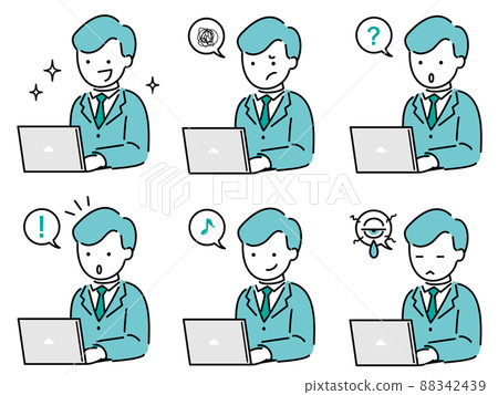 Male businessman who operates a personal computer Desk work illustration set 88342439