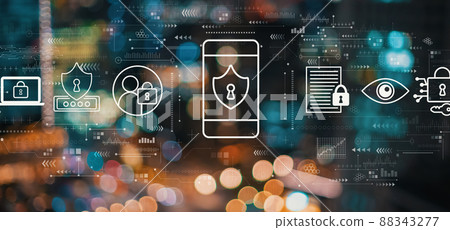 Data Privacy concept with blurred city lights 88343277