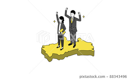 站在山口縣地圖上的微笑商人，3D 插圖，矢量圖 88343496