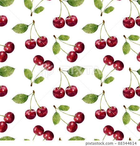 Seamless pattern with watercolor cherry isolated on white background. 88344614
