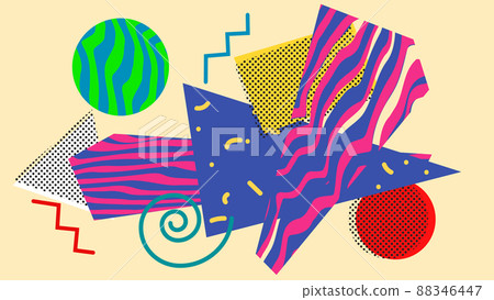 colored shapes abstract background 80e style, bright vintage retro illustration 88346447