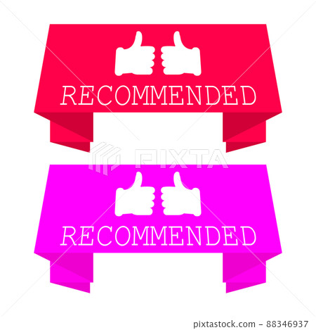 Recommended banner with thumb up. Pink and red color. Vector illustration on white background. Recommended banner with thumb up. Pink and red color. Vector illustration on white background. 88346937