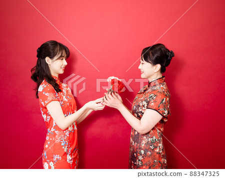 母親節母親節肖像，母親節康乃馨，母親節康乃馨，深紅色背景，應用母親節和同情的主題。 88347325