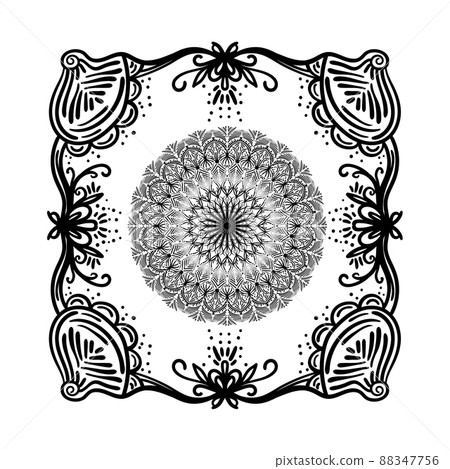 Abstract doodle frame and mandala. Decorative design element. Floral arabesque. 88347756