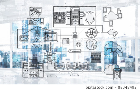 Technology background image with media interface as connection and networking idea. Mixed media Technology background image with media interface as connection and networking idea. Mixed media 88348492