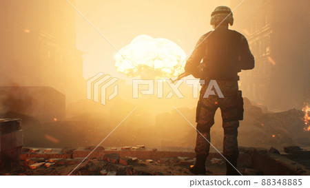Soldier against a nuclear explosion Soldier against a nuclear explosion 88348885