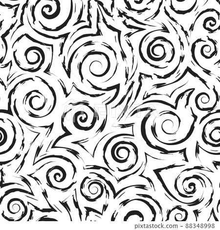 Stock vector monochrome seamless pattern of spirals and waves.Stock vector seamless texture of flowing stripes with ragged edges and irregularities. Stock vector monochrome seamless pattern of spirals and waves.Stock vector seamless texture of flowing stripes with ragged edges and irregularities. 88348998