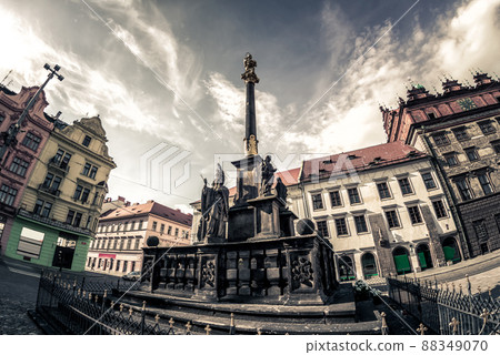 Plaque Pillar at Republic Square. Pilsen (Plzen), Czech Republic 88349070