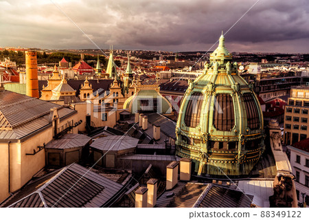 Art Nouveau style dome of the Municipal House. Prague, Czech Republic 88349122