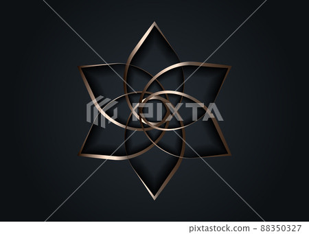 Silver lotus flower mandala, Seed of life symbol Sacred Geometry. Logo icon Geometric mystic mandala of alchemy esoteric Flower. Vector gold metal line art divine meditative amulet isolated on black 88350327
