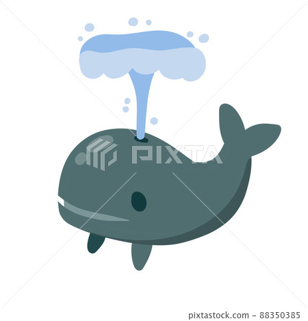 Cute funny whale with water fountain. Marine animal. Funny blue sperm whale. Children drawing in Scandinavian style Cute funny whale with water fountain. Marine animal. Funny blue sperm whale. Children drawing in Scandinavian style 88350385