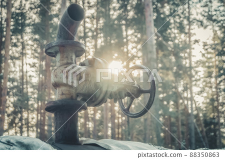 Shut-off valves on the heating main. Manual valve. Pipeline trunk. Selective focus 88350863