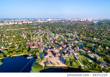 Aerial view of houses at the Dnieper riverside in Kiev, the capital of Ukraine before the war with Russia Aerial view of houses at the Dnieper riverside in Kiev, the capital of Ukraine before the war with Russia 88351220