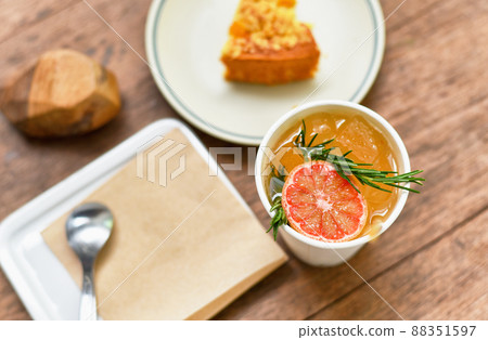 Dessert and drinks, Lemonade tea and homemade cheesecake crumble, Cafe hopping lifestyle. 88351597