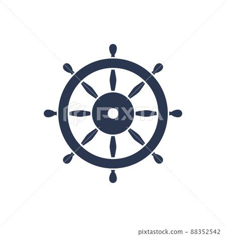 Boat timon wheel icon. Port sailor ship steering wheel vector captain rudder wheel logo 88352542