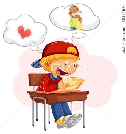 A kid reading book with speech bubble A kid reading book with speech bubble 88354672